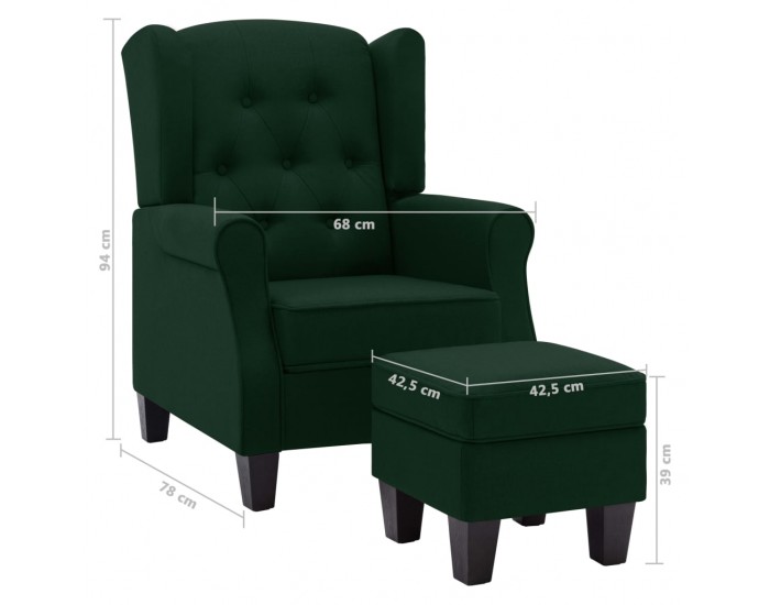 Sonata H Фотьойл с табуретка за крака, тъмнозелен, текстил