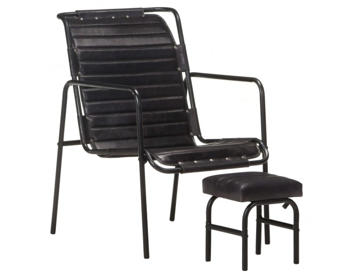 Sonata H Фотьойл за релакс с поставка за крака, черен, естествена кожа