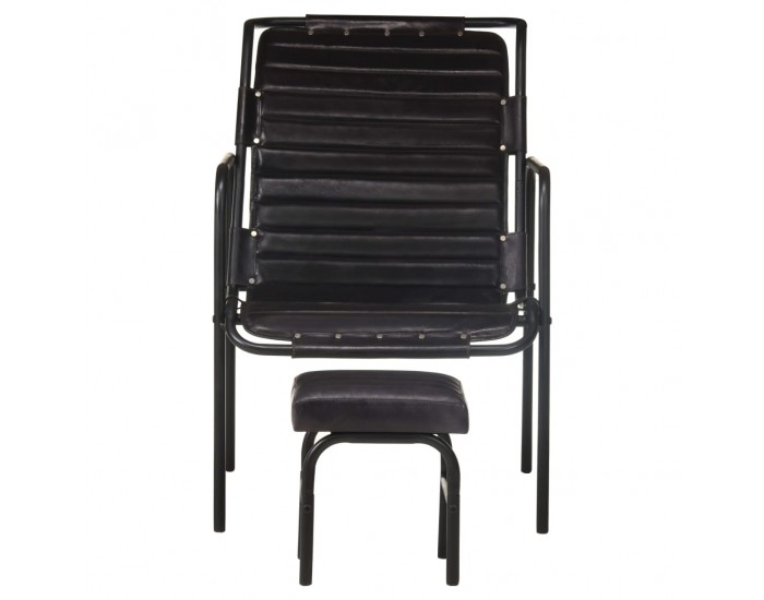 Sonata H Фотьойл за релакс с поставка за крака, черен, естествена кожа