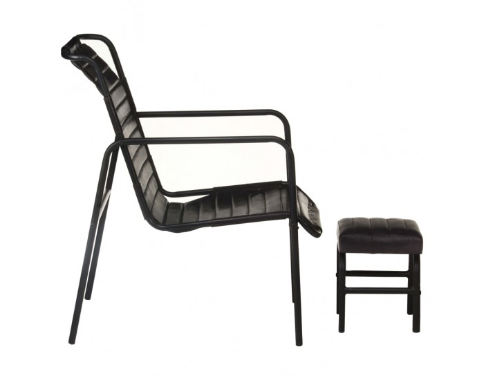 Sonata H Фотьойл за релакс с поставка за крака, черен, естествена кожа