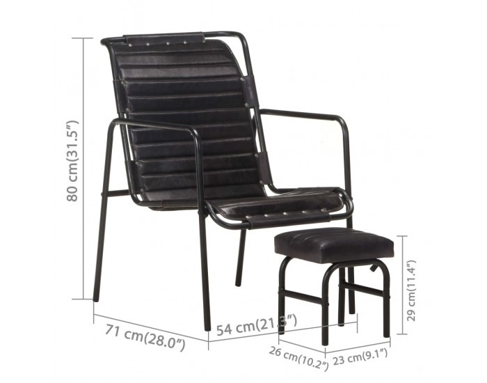 Sonata H Фотьойл за релакс с поставка за крака, черен, естествена кожа