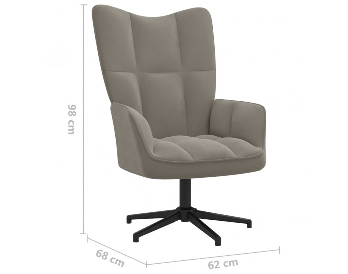 Sonata H Релаксиращ стол с табуретка, светлосив, кадифе