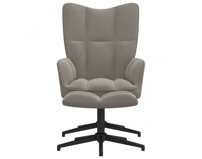 Sonata H Релаксиращ стол с табуретка, светлосив, кадифе