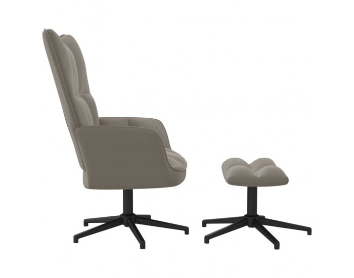 Sonata H Релаксиращ стол с табуретка, светлосив, кадифе