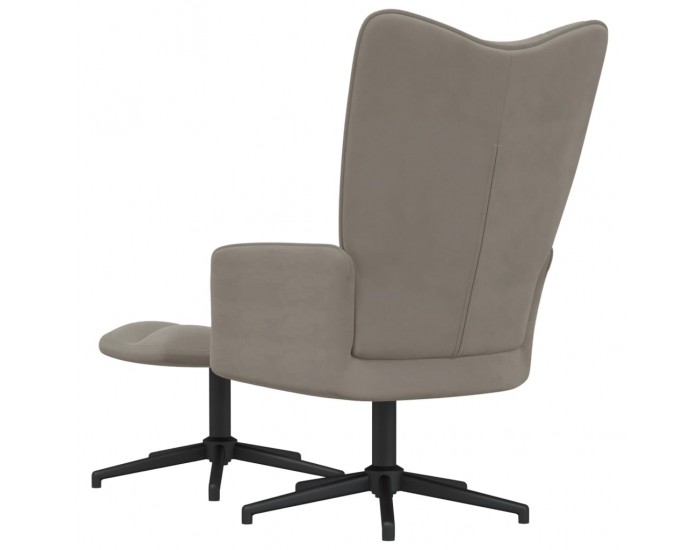 Sonata H Релаксиращ стол с табуретка, светлосив, кадифе