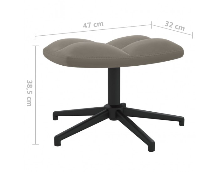 Sonata H Релаксиращ стол с табуретка, светлосив, кадифе