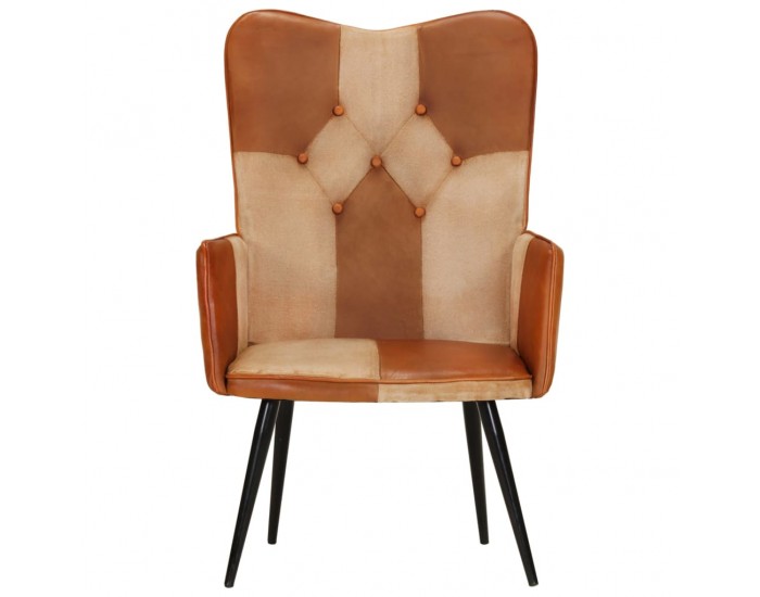 Sonata H Wingback стол, кафяво и кремаво, естествена кожа