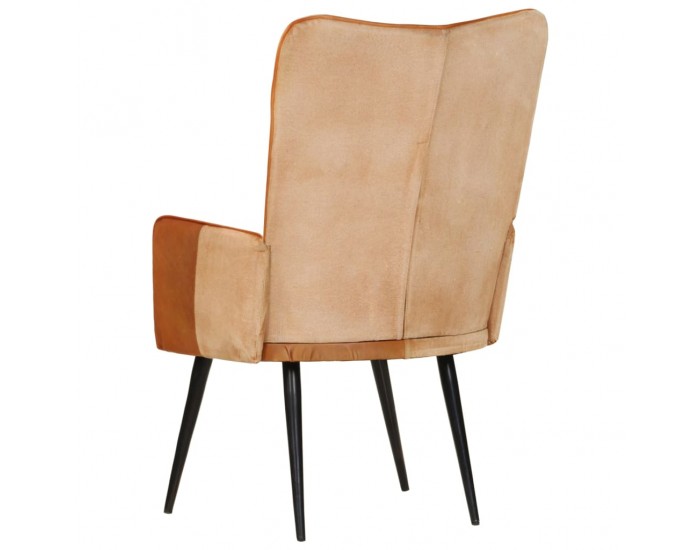 Sonata H Wingback стол, кафяво и кремаво, естествена кожа