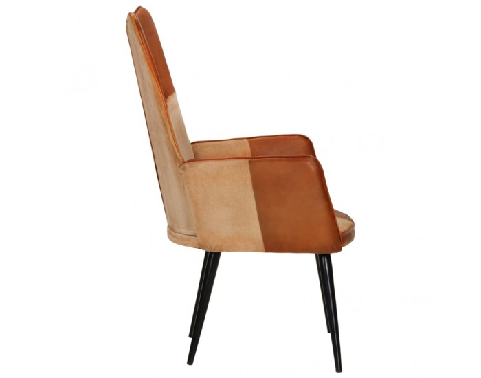 Sonata H Wingback стол, кафяво и кремаво, естествена кожа