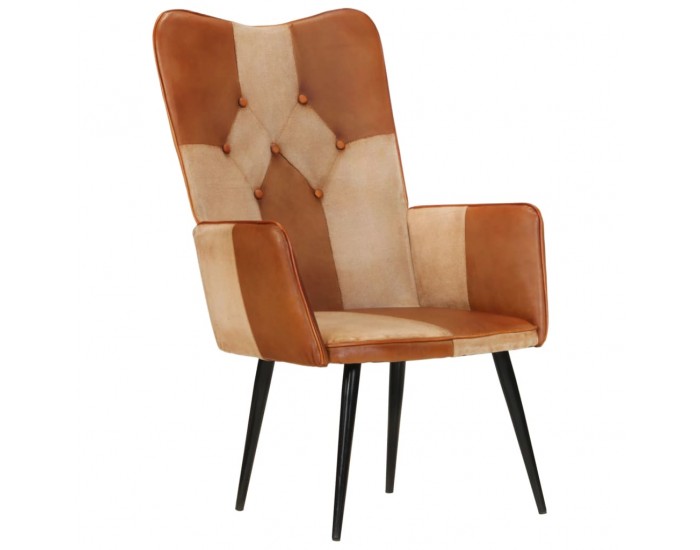 Sonata H Wingback стол, кафяво и кремаво, естествена кожа