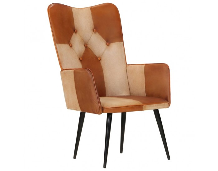 Sonata H Wingback стол, кафяво и кремаво, естествена кожа