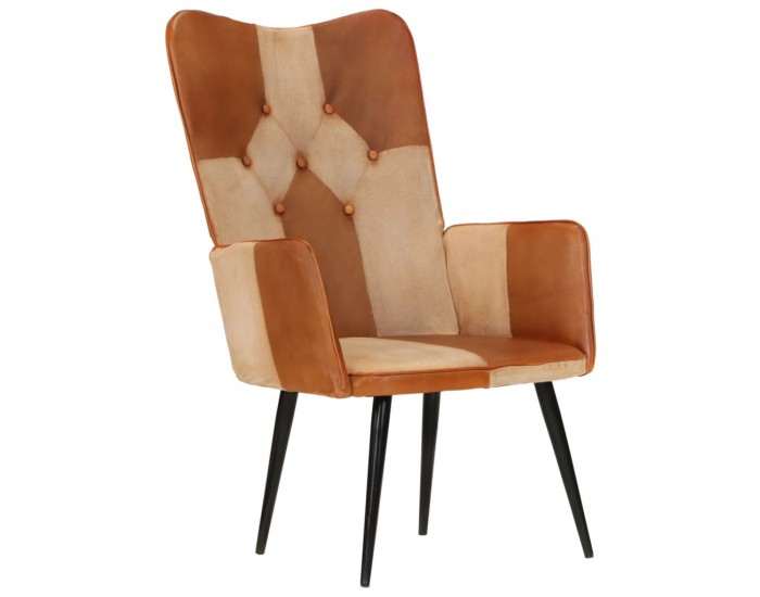 Sonata H Wingback стол, кафяво и кремаво, естествена кожа