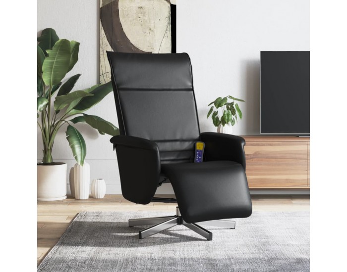 Sonata H Масажен реклайнер стол с опора за крака, черен, изкуствена кожа