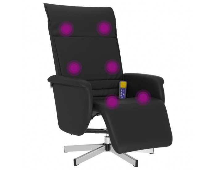 Sonata H Масажен реклайнер стол с опора за крака, черен, изкуствена кожа