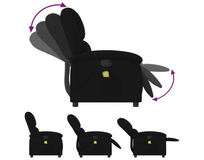 Sonata H Масажен реклайнер стол, черен, кадифе