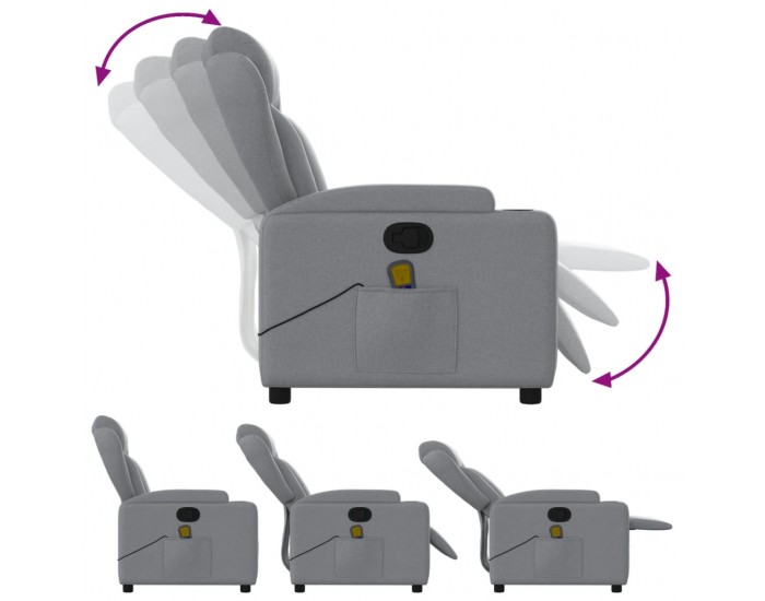 Sonata H Масажен реклайнер стол, светлосив, текстил