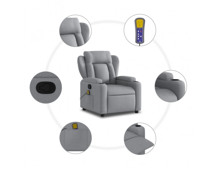 Sonata H Масажен реклайнер стол, светлосив, текстил