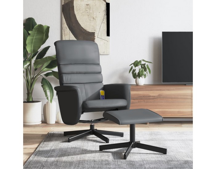 Sonata H Масажен реклайнер стол с табуретка, сив, изкуствена кожа