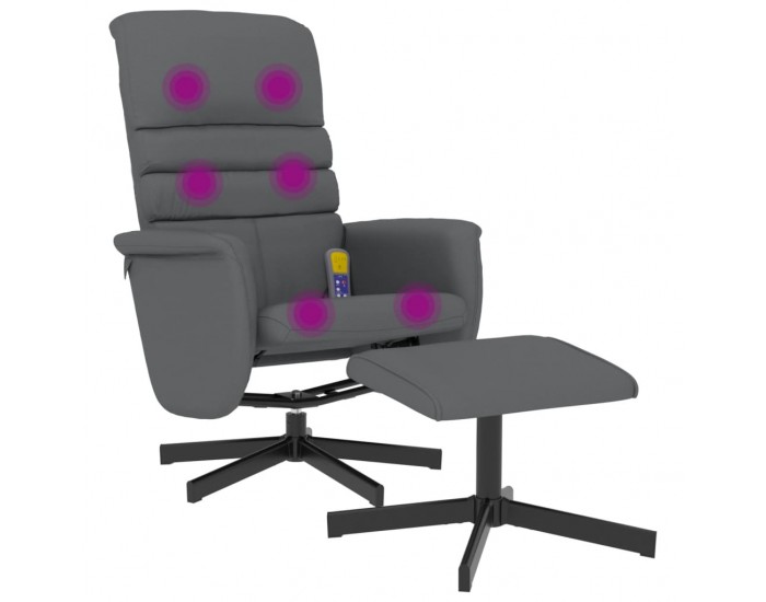 Sonata H Масажен реклайнер стол с табуретка, сив, изкуствена кожа