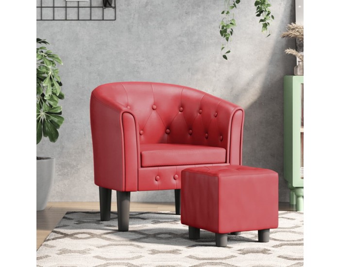 Sonata H Фотьойл с табуретка за крака, виненочервен, изкуствена кожа