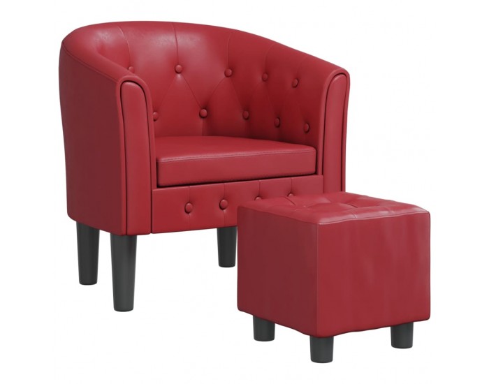 Sonata H Фотьойл с табуретка за крака, виненочервен, изкуствена кожа