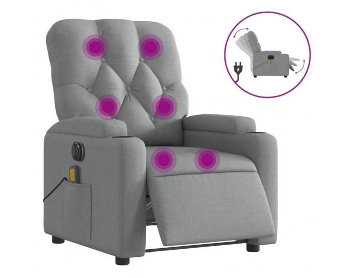 Sonata H Електрически масажен реклайнер стол, светлосив, текстил