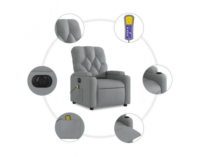 Sonata H Електрически масажен реклайнер стол, светлосив, текстил