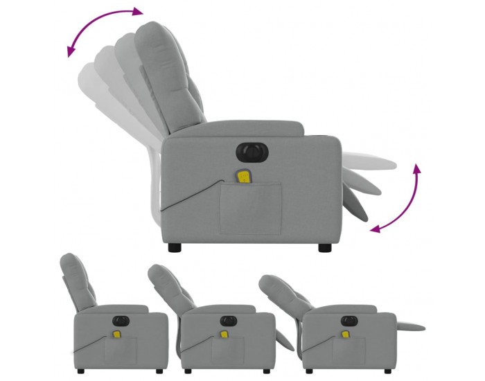 Sonata H Електрически масажен реклайнер стол, светлосив, текстил