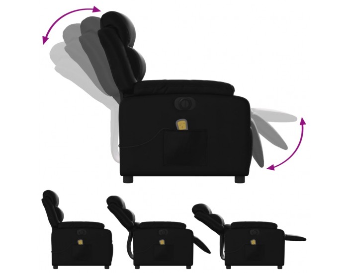 Sonata H Електрически масажен реклайнер стол, черен, изкуствена кожа