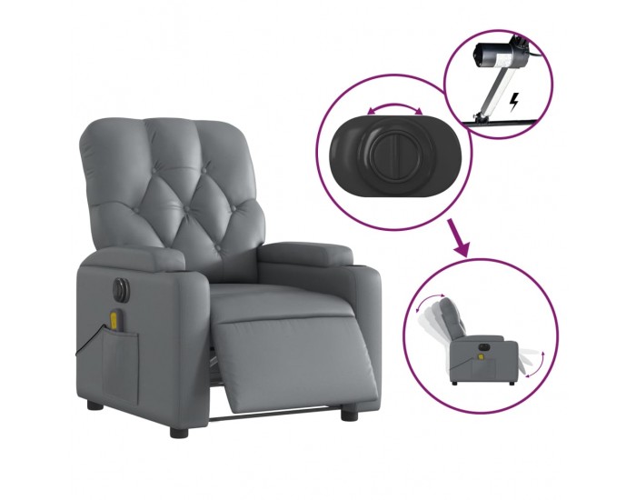 Sonata H Електрически масажен реклайнер стол, сив, изкуствена кожа