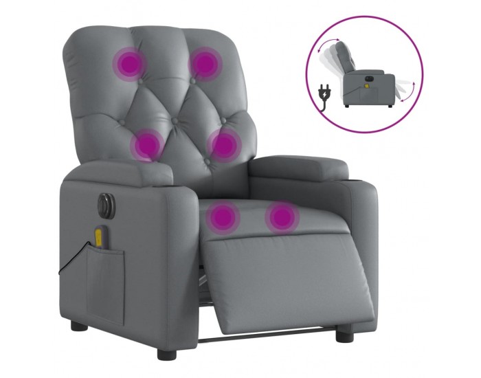 Sonata H Електрически масажен реклайнер стол, сив, изкуствена кожа