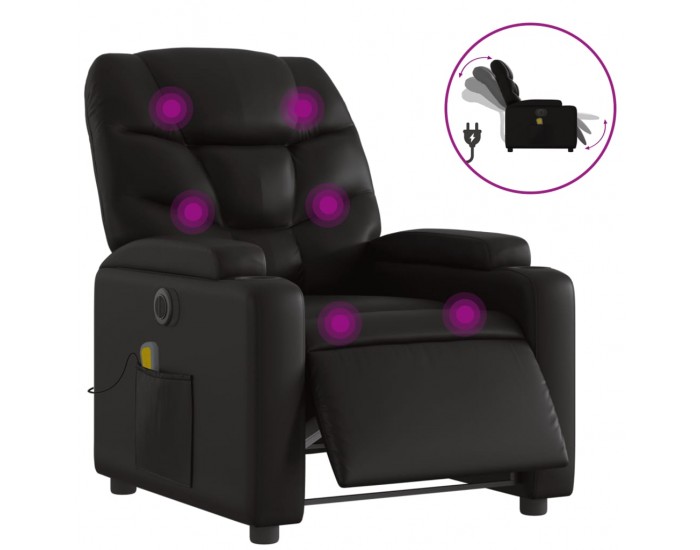 Sonata H Електрически масажен реклайнер стол, черен, изкуствена кожа