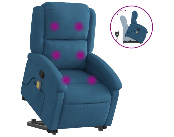 Sonata H Изправящ масажен реклайнер стол, син, кадифе