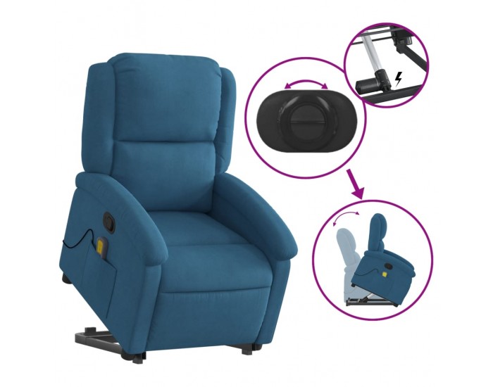 Sonata H Изправящ масажен реклайнер стол, син, кадифе