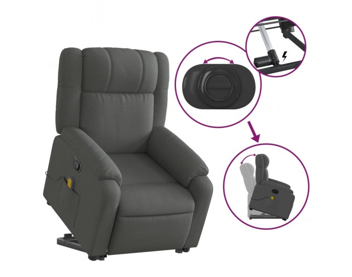 Sonata H Изправящ масажен реклайнер стол,тъмносив, текстил