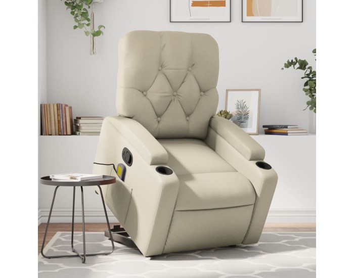 Sonata H Изправящ масажен реклайнер стол, кремав, изкуствена кожа