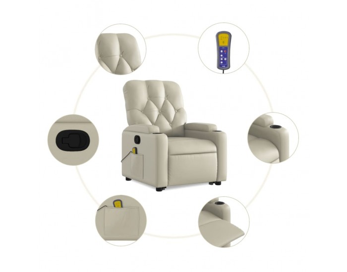 Sonata H Изправящ масажен реклайнер стол, кремав, изкуствена кожа