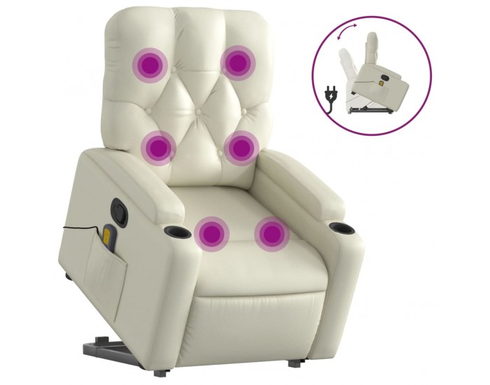 Sonata H Изправящ масажен реклайнер стол, кремав, изкуствена кожа