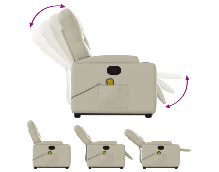 Sonata H Изправящ масажен реклайнер стол, кремав, изкуствена кожа