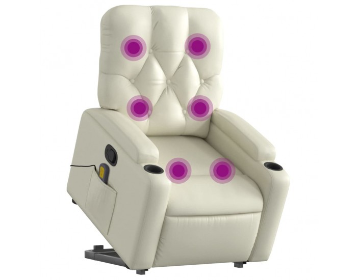 Sonata H Изправящ масажен реклайнер стол, кремав, изкуствена кожа