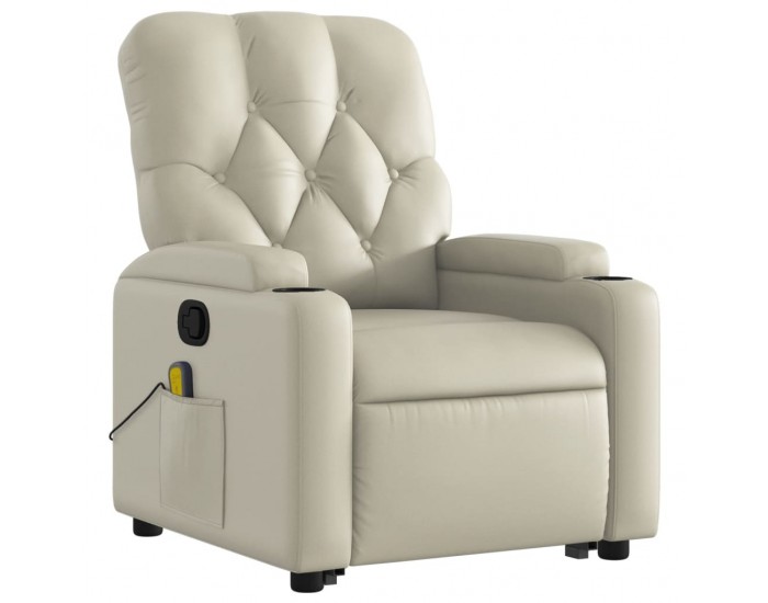 Sonata H Изправящ масажен реклайнер стол, кремав, изкуствена кожа