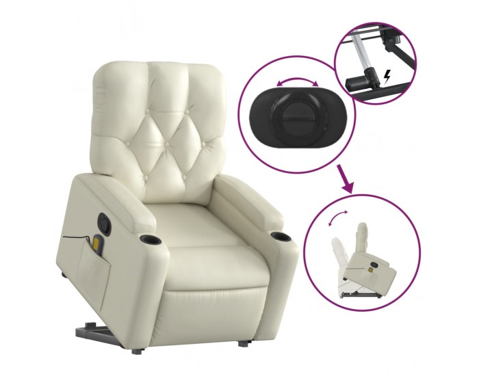 Sonata H Изправящ масажен реклайнер стол, кремав, изкуствена кожа