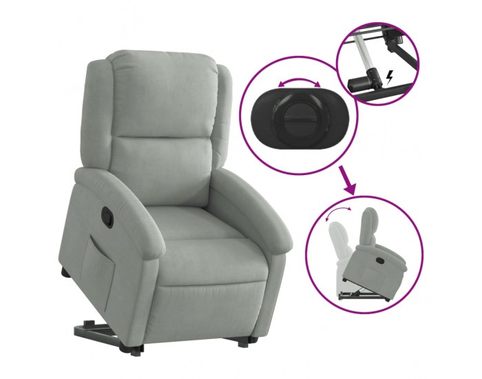 Sonata H Изправящ реклайнер стол, светлосив, кадифе