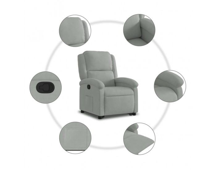 Sonata H Изправящ реклайнер стол, светлосив, кадифе