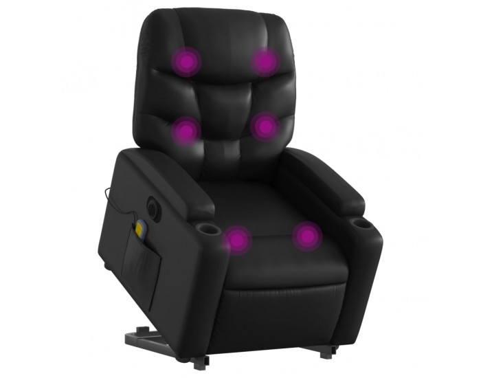 Sonata H Електрически изправящ масажен реклайнер стол, черен, еко кожа