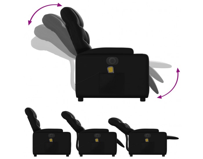 Sonata H Електрически изправящ масажен реклайнер стол, черен, еко кожа