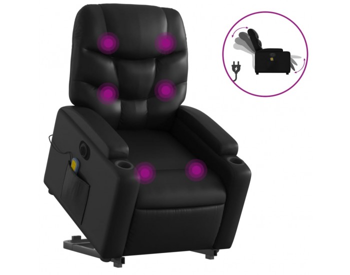 Sonata H Електрически изправящ масажен реклайнер стол, черен, еко кожа