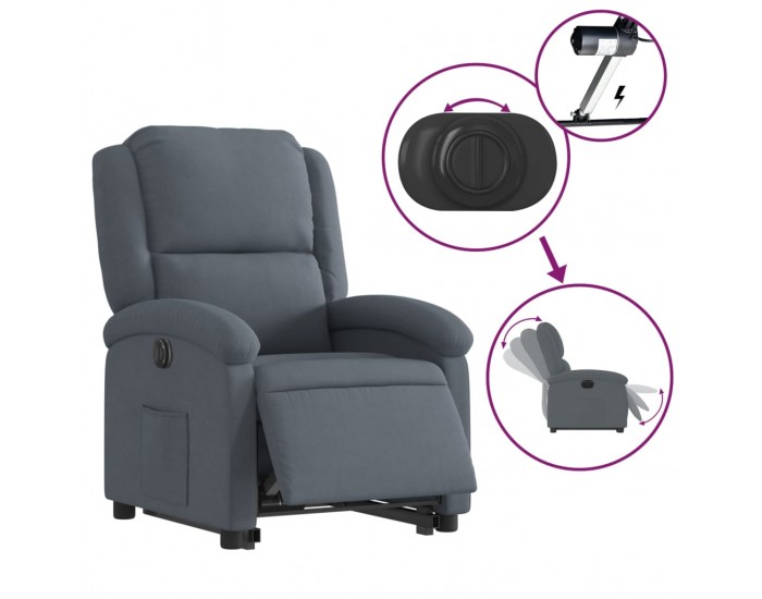 Sonata H Електрически изправящ реклайнер стол, тъмносив, кадифе