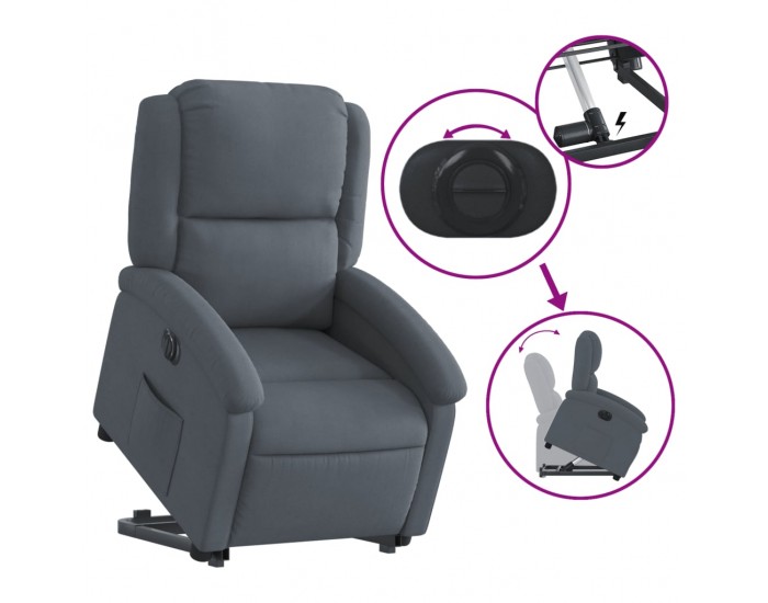 Sonata H Електрически изправящ реклайнер стол, тъмносив, кадифе