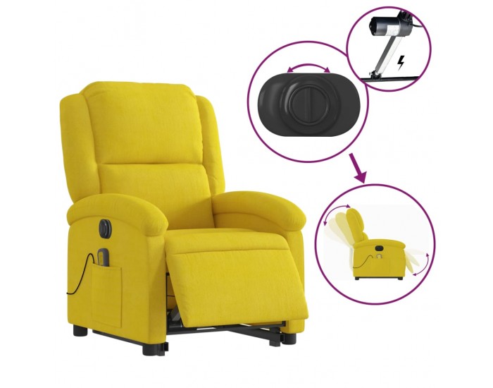 Sonata H Електрически изправящ масажен реклайнер стол, жълт, кадифе